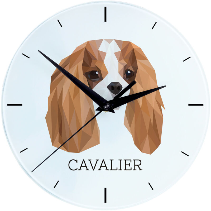 foto del prodotto cavalier king charles spaniel orologio da parete geometrico con foto e iscrizione di art dog