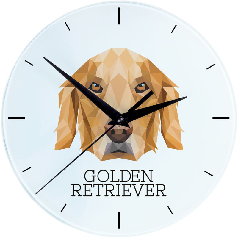 foto del prodotto golden retriever orologio da parete geometrico con foto e scritta di art dog