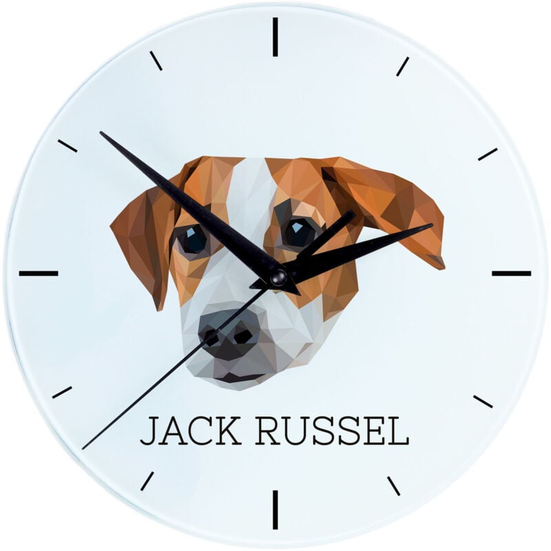 foto del prodotto jack russell terrier orologio da parete geometrico con foto e scritta di art dog