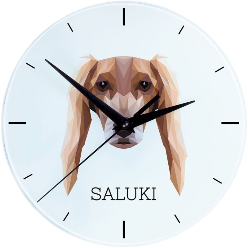 foto del prodotto levriero persiano, saluki orologio da parete geometrico con foto e iscrizione di art dog