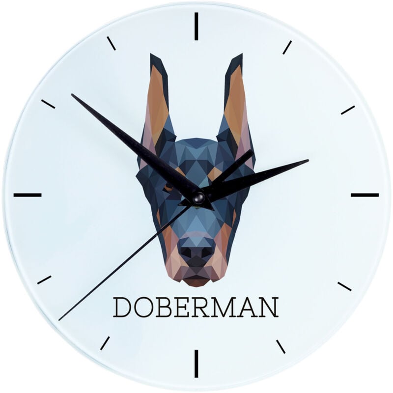 foto del prodotto doberman, dobermann i orologio da parete geometrico con foto e scritta di art dog