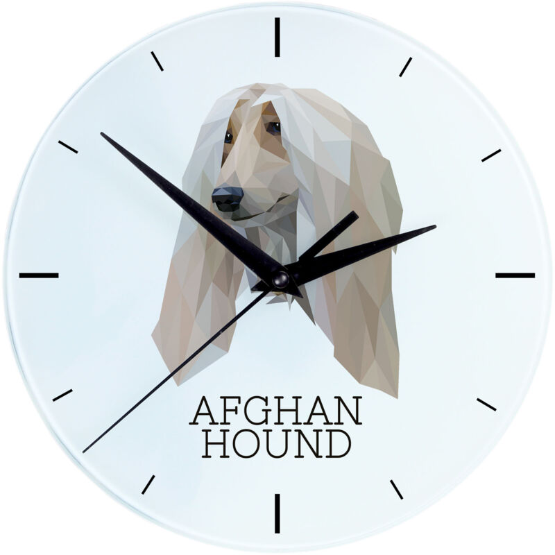 foto del prodotto levriero afgano orologio da parete geometrico con foto e scritta di art dog