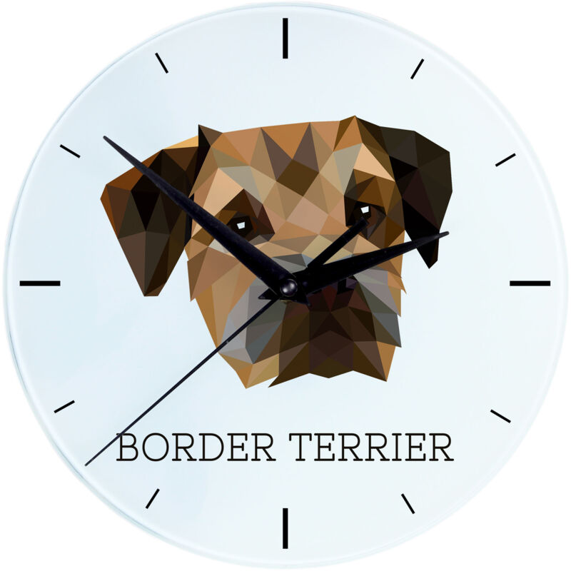foto del prodotto border terrier orologio da parete geometrico con foto e scritta di art dog