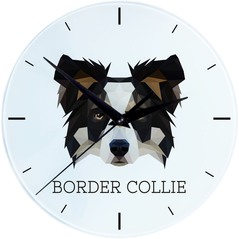 foto del prodotto border collie orologio da parete geometrico con foto e scritta di art dog