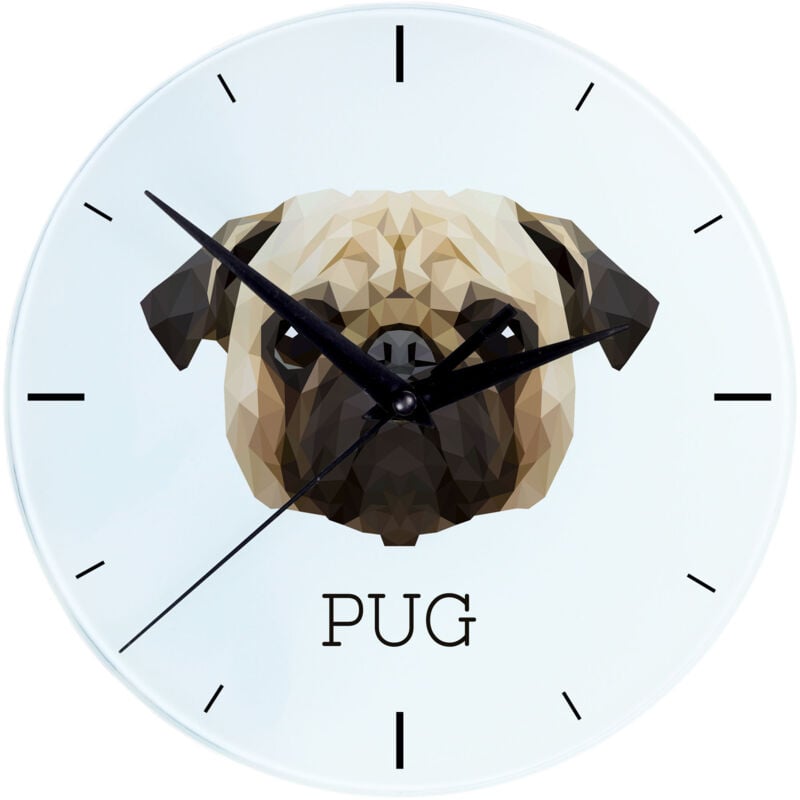 foto del prodotto pug, carlin orologio da parete geometrico con foto e iscrizione di art dog