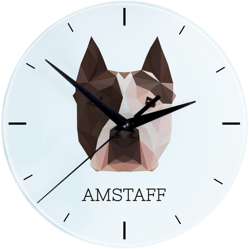 foto del prodotto american staffordshire terrier, amstaff, amstaf orologio da parete geometrico con foto e iscrizione di art dog
