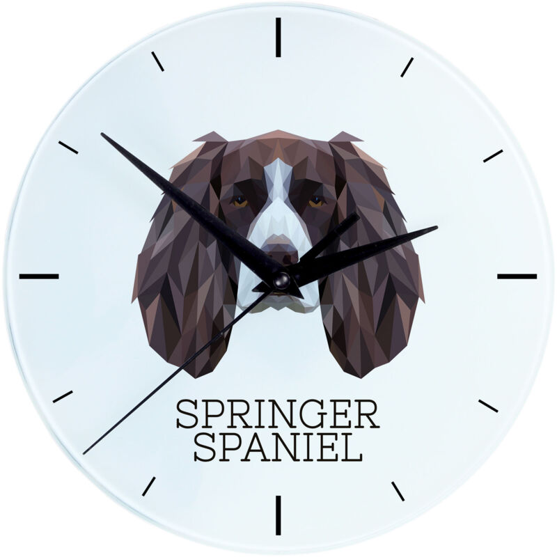 foto del prodotto english springer spaniel orologio da parete geometrico con foto e iscrizione di art dog