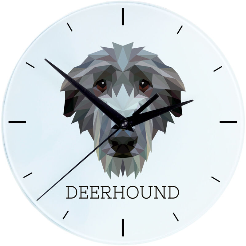 foto del prodotto scottish greyhound, deerhound orologio da parete geometrico con foto e iscrizione di art dog