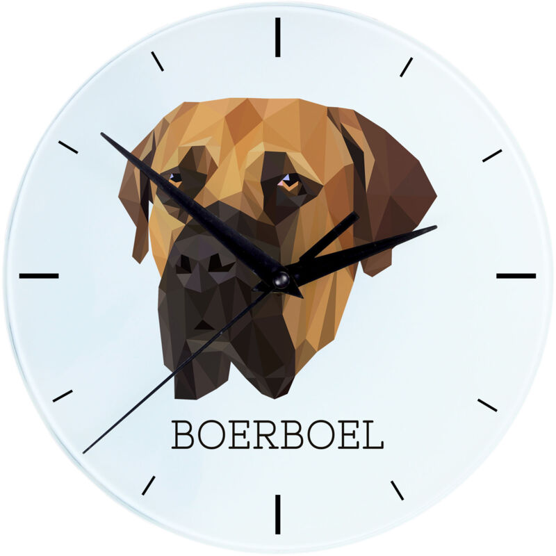 foto del prodotto boerboel, mastino sudafricano orologio da parete geometrico con foto e iscrizione di art dog