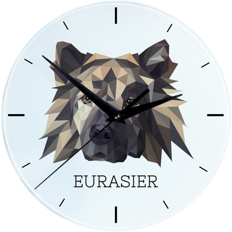 foto del prodotto eurasier, eurasiatico orologio da parete geometrico con foto e iscrizione di art dog