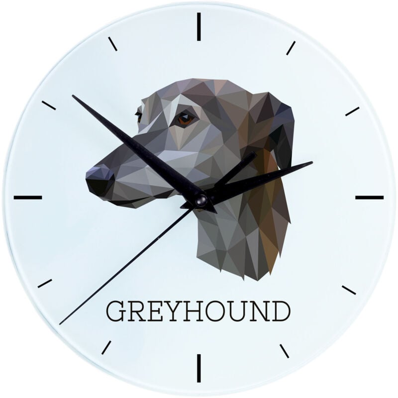 foto del prodotto greyhound, english greyhound orologio da parete geometrico con foto e scritta di art dog