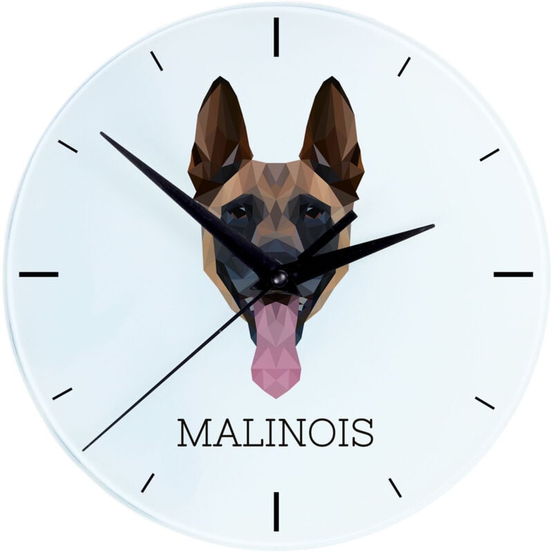 foto del prodotto pastore belga malinois orologio da parete geometrico con foto e scritta di art dog