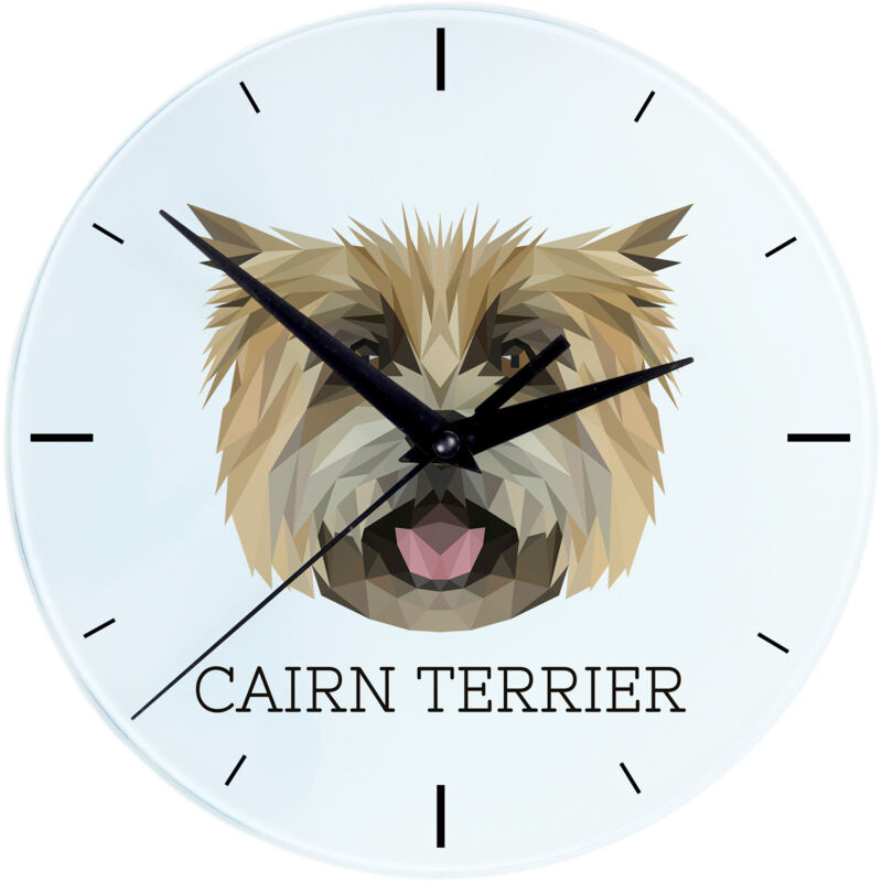 foto del prodotto cairn terrier orologio da parete geometrico con foto e scritta di art dog
