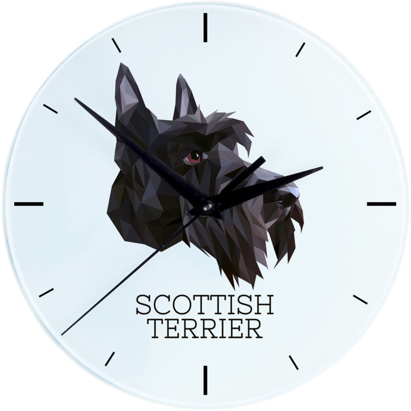 foto del prodotto scottish terrier, aberdeen terrier orologio da parete geometrico con foto e iscrizione di art dog