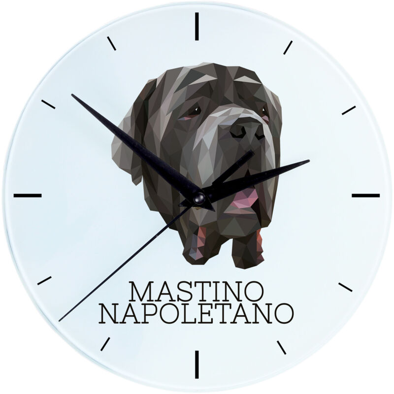 foto del prodotto mastino napoletano, mastino napoletano, mastino napoletano orologio da parete geometrico con foto e scritta di art dog