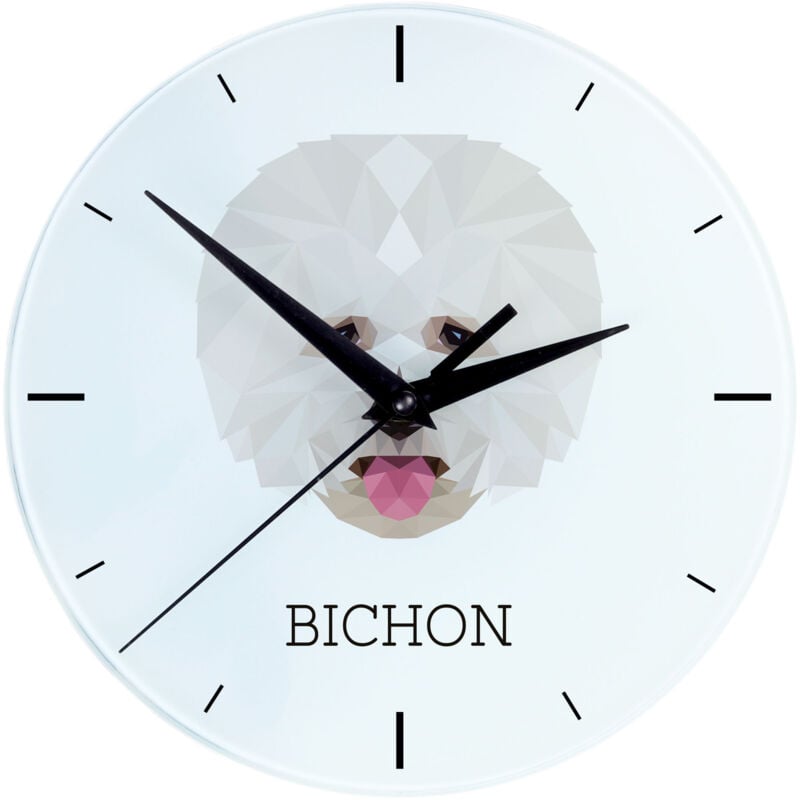 foto del prodotto bichon frise, tenerife dog orologio da parete geometrico con foto e iscrizione di art dog