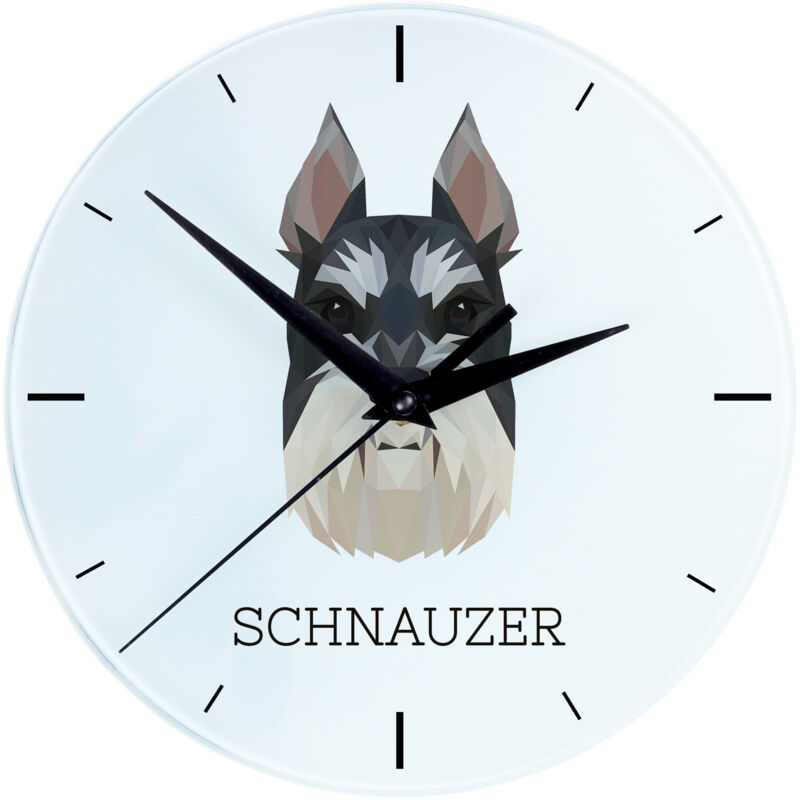 foto del prodotto schnauzer, schnauzer i orologio da parete geometrico con foto e scritta del marchio art dog