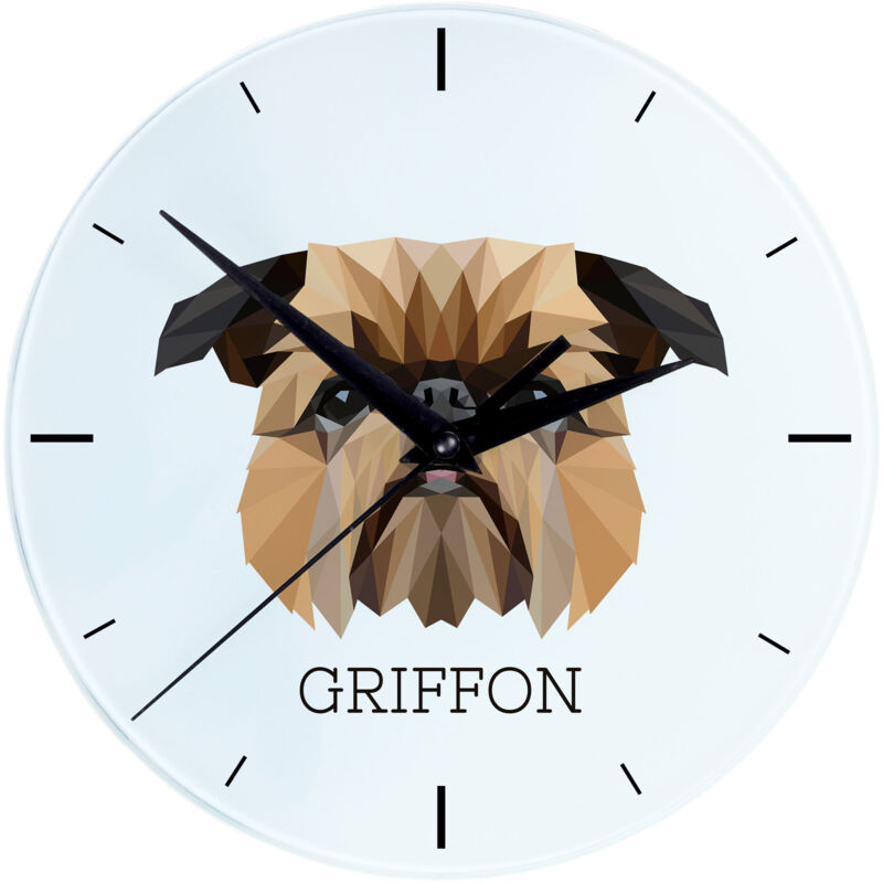 foto del prodotto brussels griffon, griffon bruxellois orologio da parete geometrico con foto e iscrizione di art dog