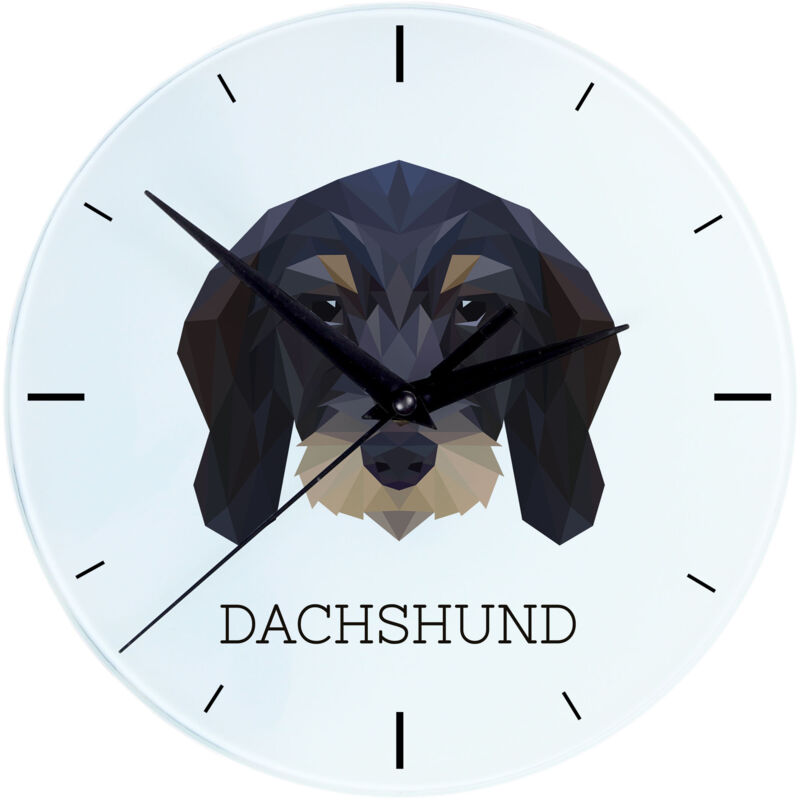foto del prodotto teckel a pelo ruvido orologio da parete geometrico con foto e scritta di art dog
