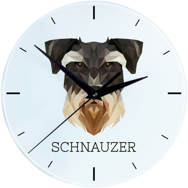 foto del prodotto schnauzer, schnauzer orologio da parete geometrico con foto e scritta di art dog