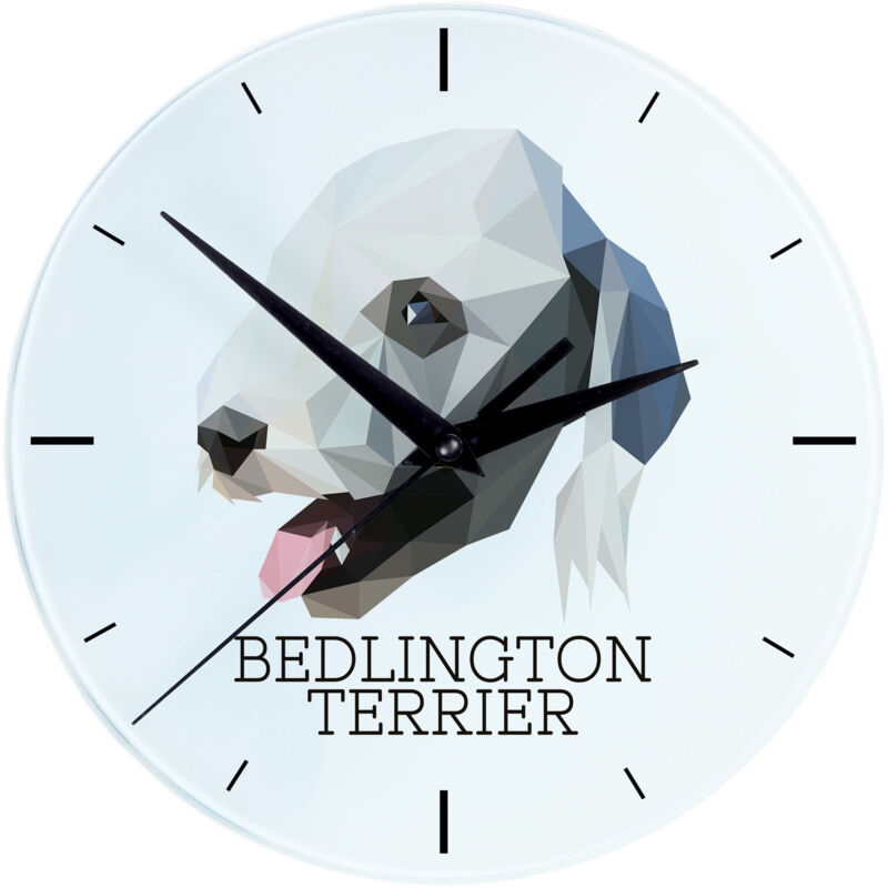 foto del prodotto bedlington terrier, rothbury terrier orologio da parete geometrico con foto e iscrizione di art dog