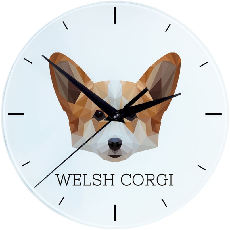 foto del prodotto pembroke welsh corgi orologio da parete geometrico con foto e iscrizione di art dog