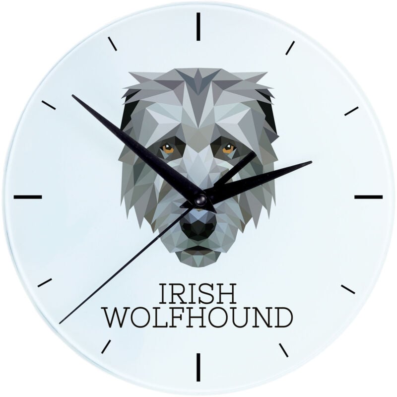 foto del prodotto irish wolfhound orologio da parete geometrico con foto e iscrizione di art dog