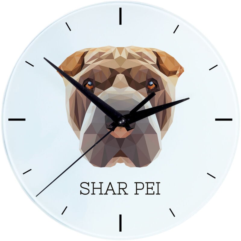 foto del prodotto shar pei orologio da parete geometrico con foto e scritta di art dog