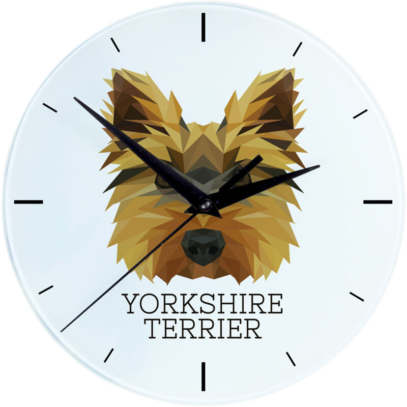 foto del prodotto yorkshire terrier, york, york, yorkie orologio da parete geometrico con foto e scritta di art dog