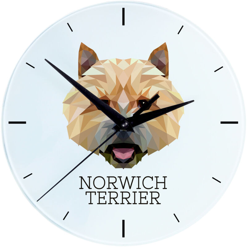 foto del prodotto norwich terrier orologio da parete geometrico con foto e iscrizione di art dog