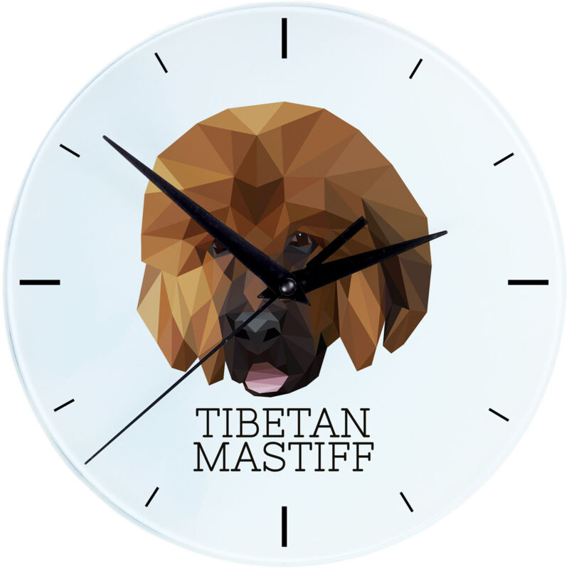 foto del prodotto mastino tibetano, cane tibetano orologio da parete geometrico con foto e iscrizione di art dog