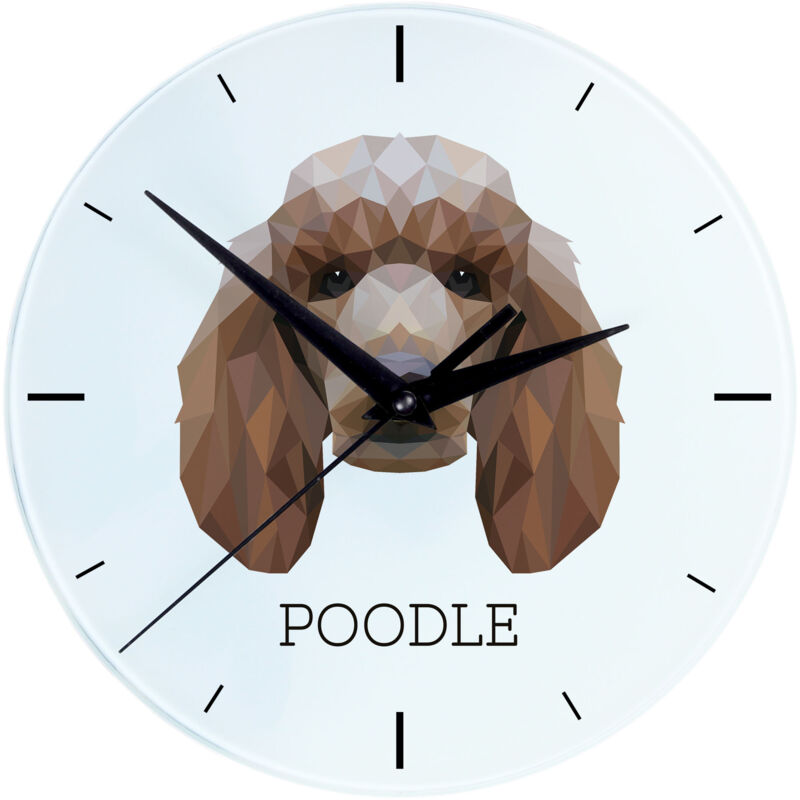 foto del prodotto barboncino orologio da parete geometrico con foto e scritta di art dog
