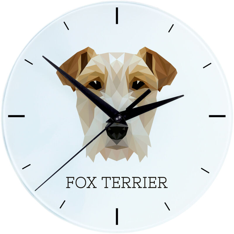 foto del prodotto wire fox terrier orologio da parete geometrico con foto e scritta di art dog