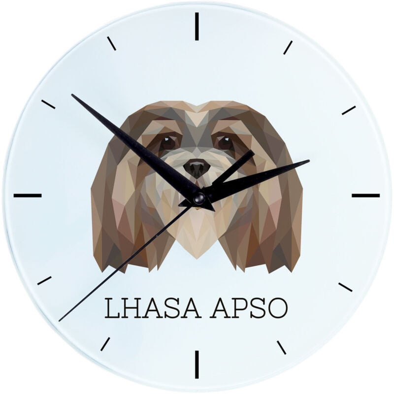 foto del prodotto lhasa apso orologio da parete geometrico con foto e scritta di art dog