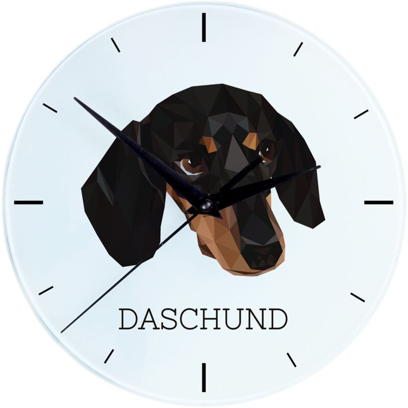 foto del prodotto bassotto a pelo corto orologio da parete geometrico con foto e scritta di art dog