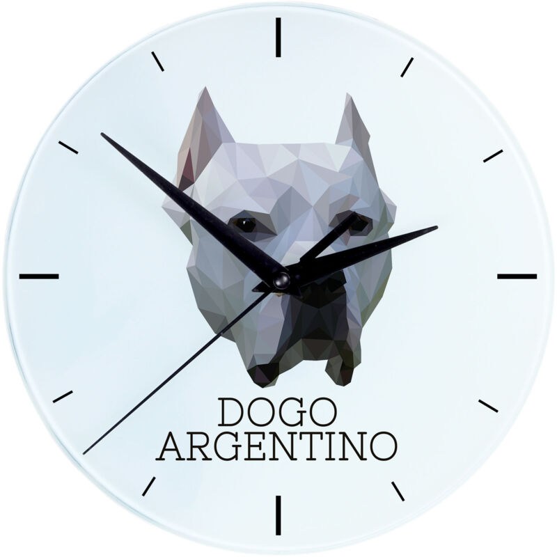 foto del prodotto cane argentino, dogo argentino orologio da parete geometrico con foto e iscrizione di art dog