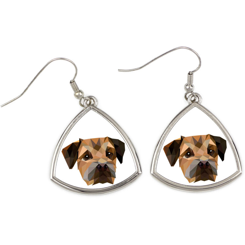 foto del prodotto border terrier orecchini con foto e scritta geometrica cane art dog