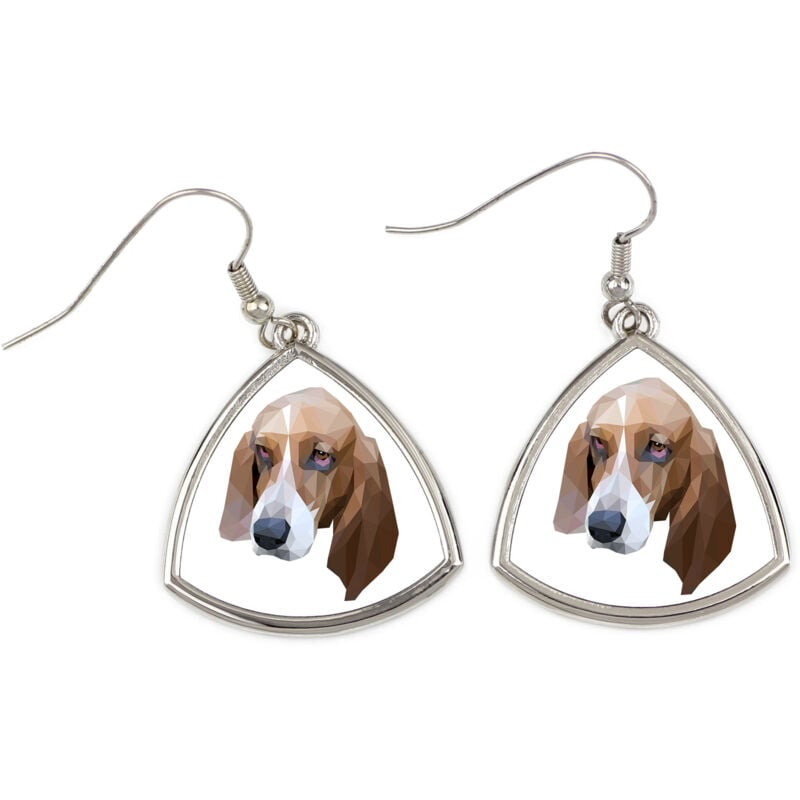foto del prodotto basset hound orecchini con foto e scritta cane geometrico art dog