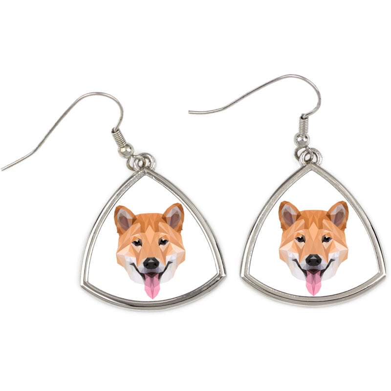 foto del prodotto shiba inu orecchini con foto e scritta cane geometrico art dog