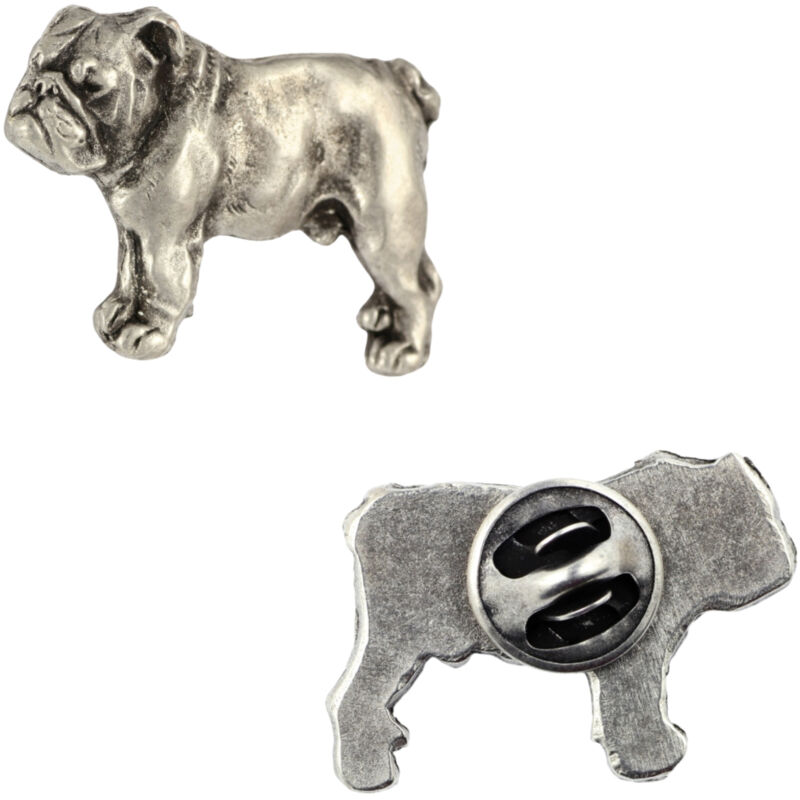 foto del prodotto bulldog inglese, bulldog i spilla per cani argentata, spilla elegante, decorazione per risvolto del marchio art dog