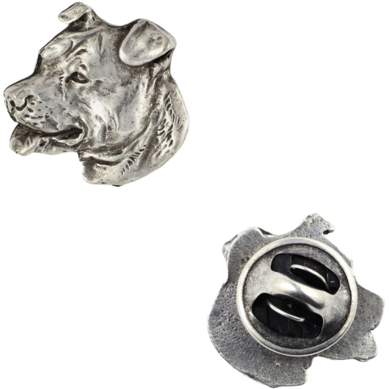 foto del prodotto american staffordshire terrier, amstaff, amstaf spilla per cani placcata in argento, spilla elegante, decorazione per bavero giacca di art dog
