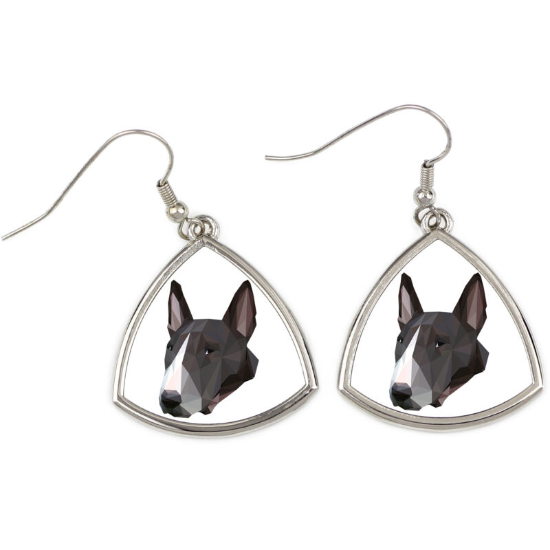 foto del prodotto bull terrier, bull terrier orecchini con foto e scritta geometrica cane art dog