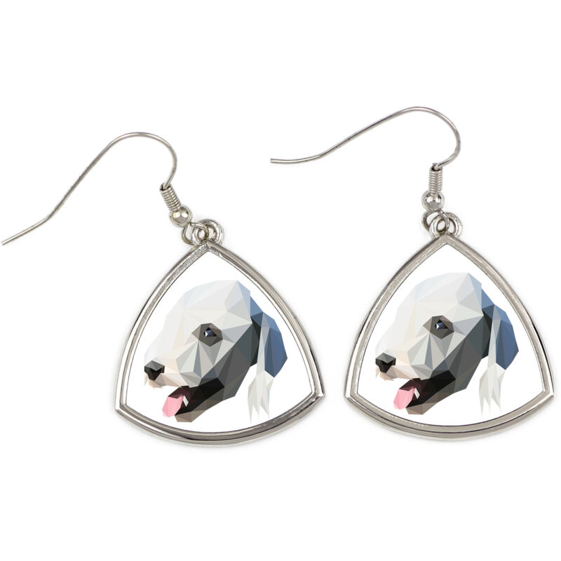 foto del prodotto bedlington terrier, rothbury terrier orecchini con foto e scritta cane geometrico art dog