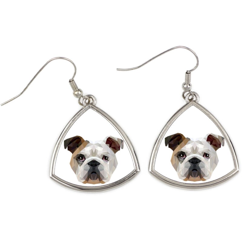 foto del prodotto bulldog inglese, bulldog orecchini con foto e scritta cane geometrico art dog