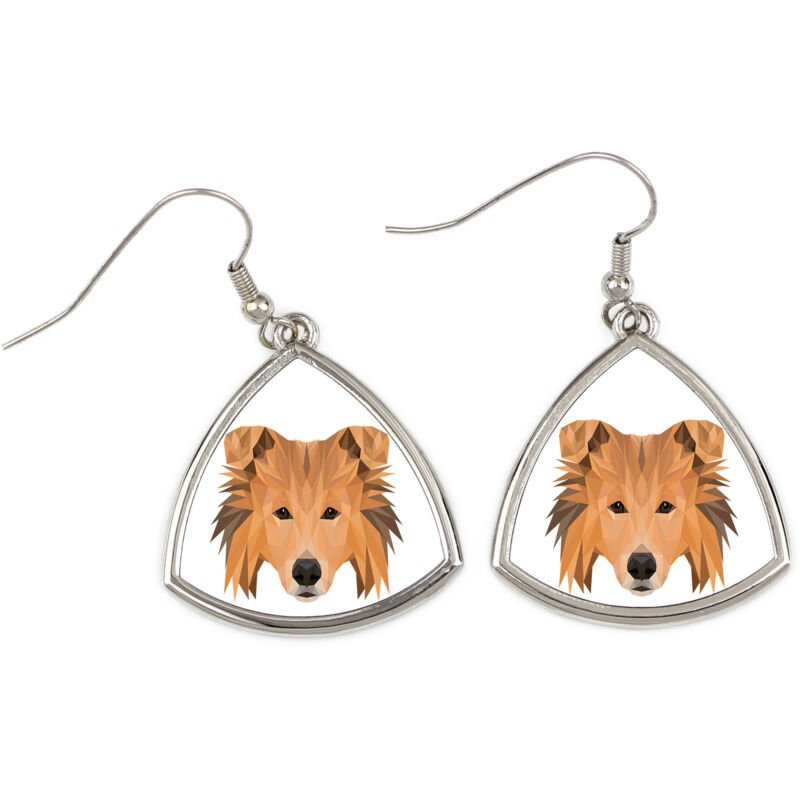 foto del prodotto rough collie orecchini con foto e scritta geometrica cane art dog