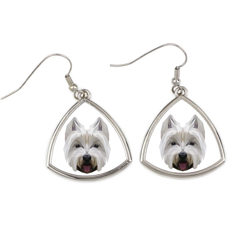 foto del prodotto west highland white terrier, westie orecchini con foto e scritta geometrica cane art dog
