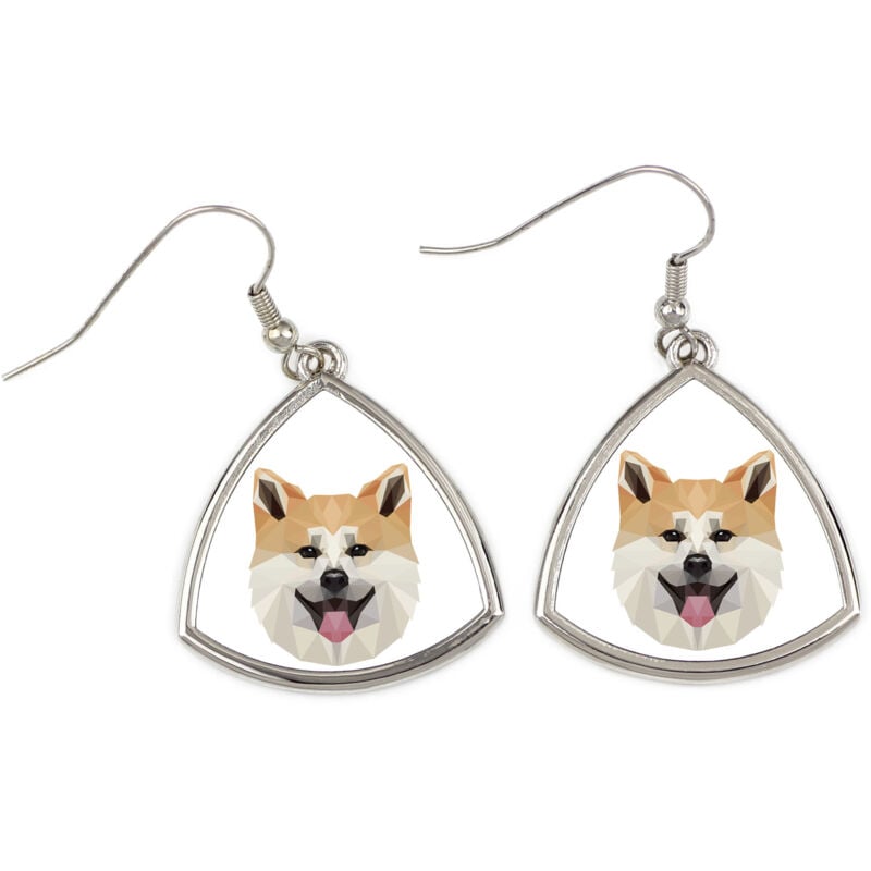foto del prodotto akita, akita inu orecchini con foto e scritta cane geometrico art dog