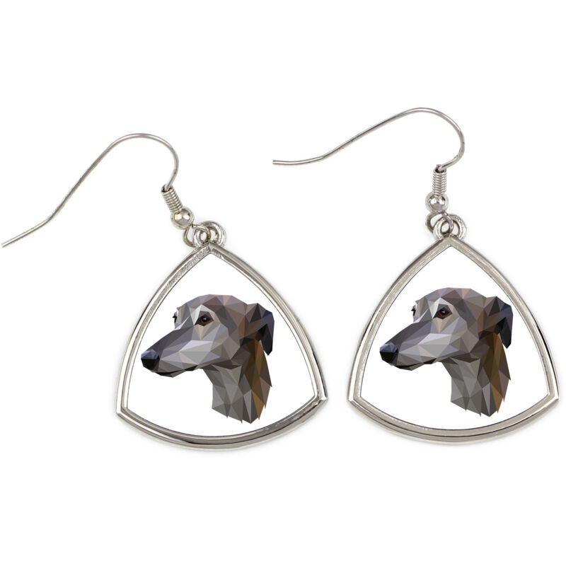 foto del prodotto greyhound, english greyhound orecchini con foto e scritta geometrica cane art dog