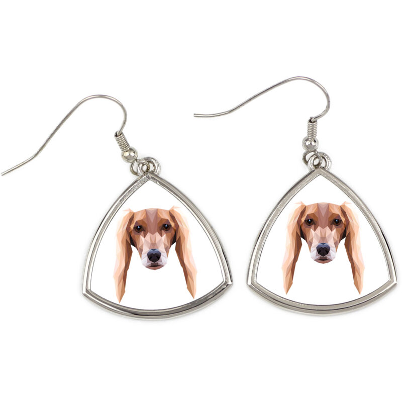 foto del prodotto levriero persiano, saluki orecchini con foto e scritta cane geometrico art dog