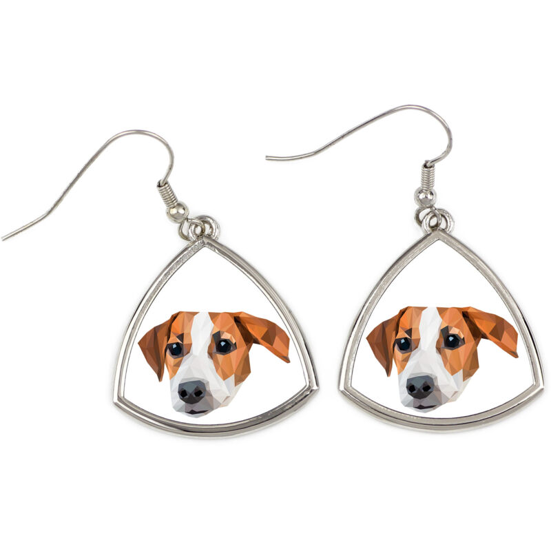 foto del prodotto jack russell terrier orecchini con foto e scritta geometrica cane art dog